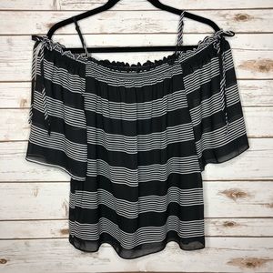 By & By black & white striped cold shoulder top